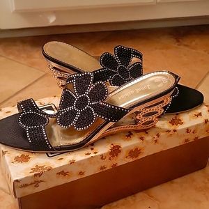 Size 11, Black low wedge heels